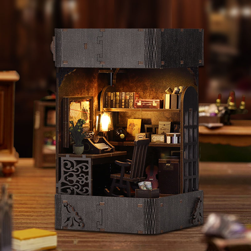 Book Nook Kit for Adults, DIY Miniature Dollhouse Booknook Kit with Led Light, 3D Wooden Bookshelf Puzzle Booknook Insert Decor Crafts for Adults Teen Gifts (Holmes Detective Agency)