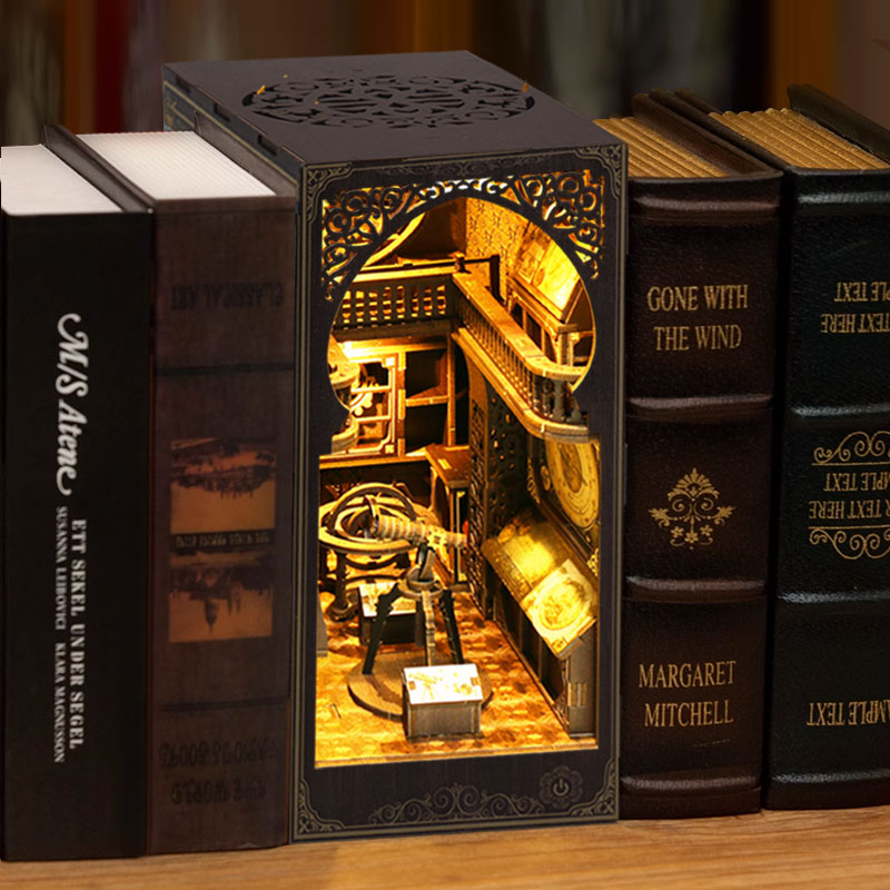 DIY Book Nook museum Kit,Miniature Bookshelf Insert with LED Sensor Light, 3D Wooden Puzzle for Adults and Teens, Perfect for Home Decor and Gifts