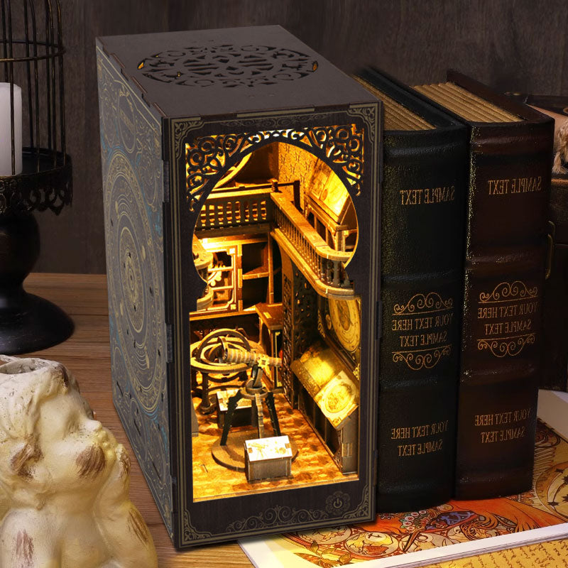 DIY Book Nook museum Kit,Miniature Bookshelf Insert with LED Sensor Light, 3D Wooden Puzzle for Adults and Teens, Perfect for Home Decor and Gifts