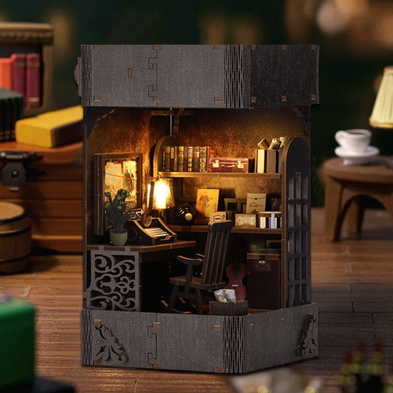 Book Nook Kit for Adults, DIY Miniature Dollhouse Booknook Kit with Led Light, 3D Wooden Bookshelf Puzzle Booknook Insert Decor Crafts for Adults Teen Gifts (Holmes Detective Agency)