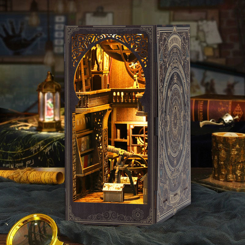 DIY Book Nook museum Kit,Miniature Bookshelf Insert with LED Sensor Light, 3D Wooden Puzzle for Adults and Teens, Perfect for Home Decor and Gifts