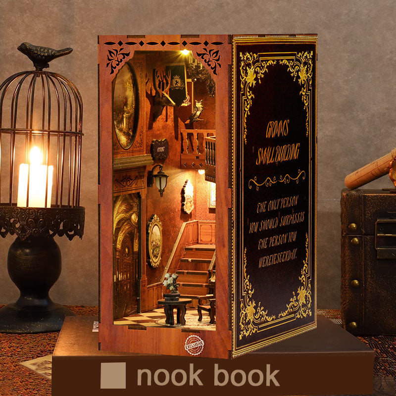 Book Nook Kit Gelin house for Adults, DIY Miniature Dollhouse Booknook Kit with Led Light, 3D Wooden Bookshelf Puzzle Booknook Insert Decor Crafts for Adults Teen Gifts