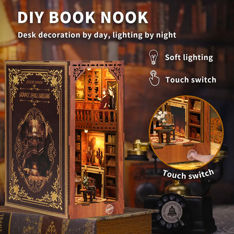 Book Nook Kit Gelin house for Adults, DIY Miniature Dollhouse Booknook Kit with Led Light, 3D Wooden Bookshelf Puzzle Booknook Insert Decor Crafts for Adults Teen Gifts