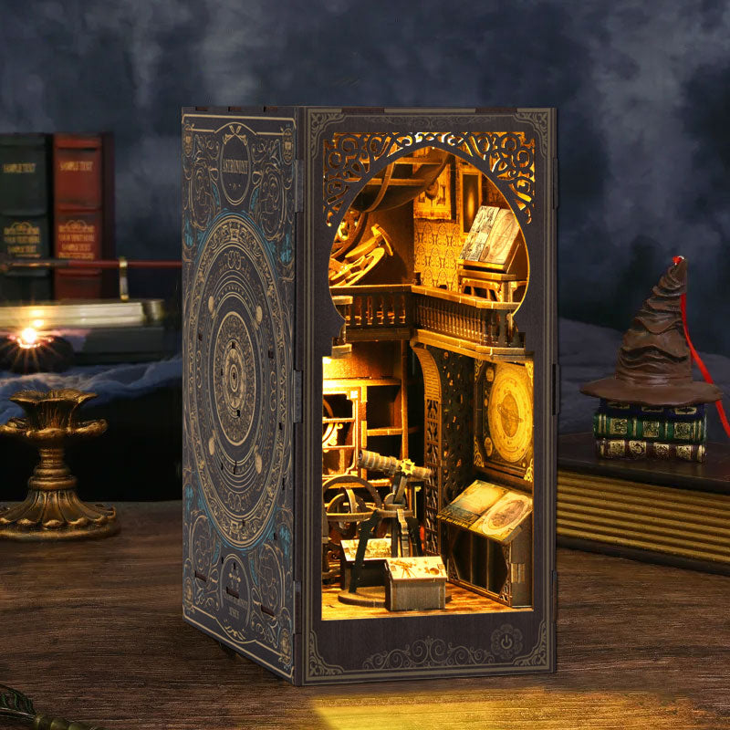 DIY Book Nook museum Kit,Miniature Bookshelf Insert with LED Sensor Light, 3D Wooden Puzzle for Adults and Teens, Perfect for Home Decor and Gifts