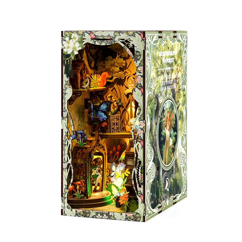 Book Nook Kit with LED - Secret world of the forest Book Nook - 3D Wooden Puzzles Book Nook for Book Shelf Decor - DIY Dollhouse Kit - Excellent for Adults