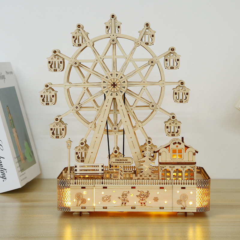 3D Wooden Puzzles LED Light Music Ferris Wheel