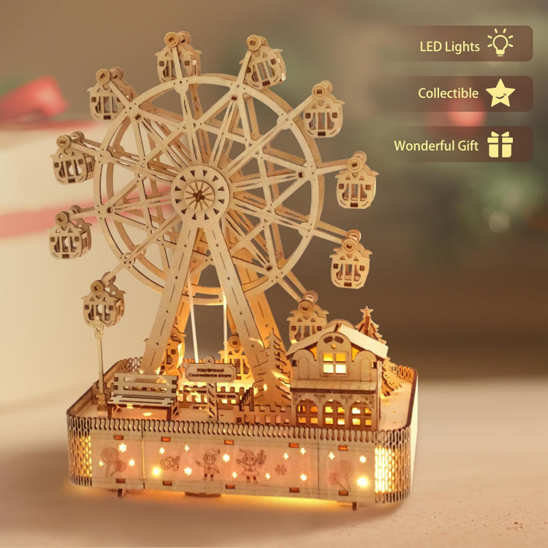 3D Wooden Puzzles LED Light Music Ferris Wheel