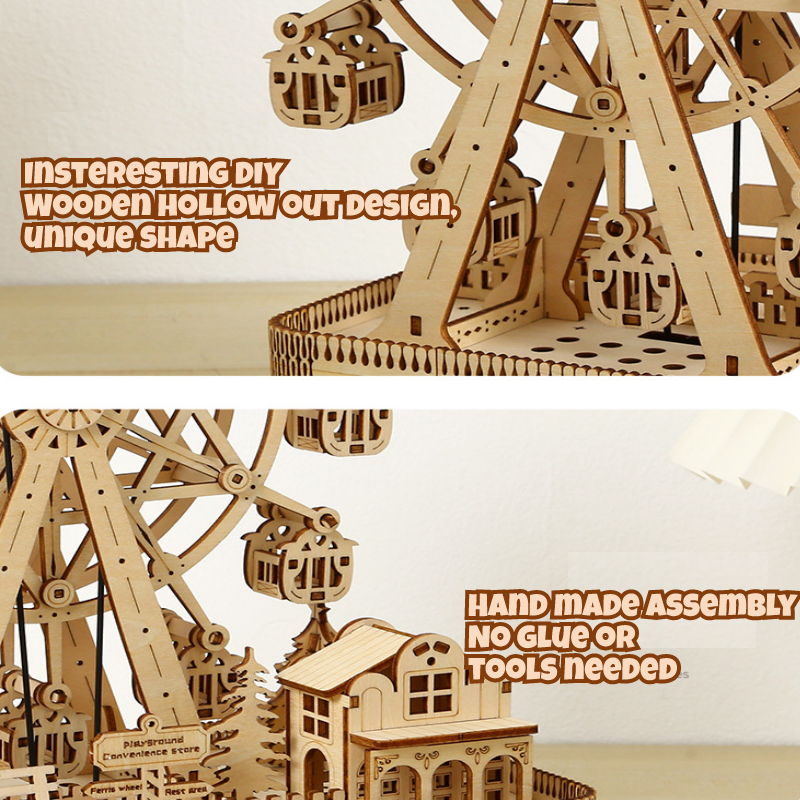 3D Wooden Puzzles LED Light Music Ferris Wheel