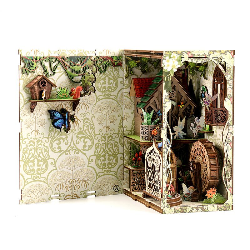 Book Nook Kit with LED - Secret world of the forest Book Nook - 3D Wooden Puzzles Book Nook for Book Shelf Decor - DIY Dollhouse Kit - Excellent for Adults