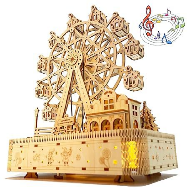 3D Wooden Puzzles LED Light Music Ferris Wheel