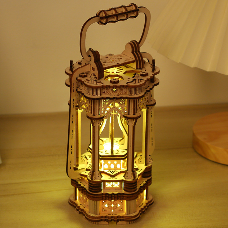 3D wooden puzzle vintage lantern desk lamp interesting DIY handmade and educational brain