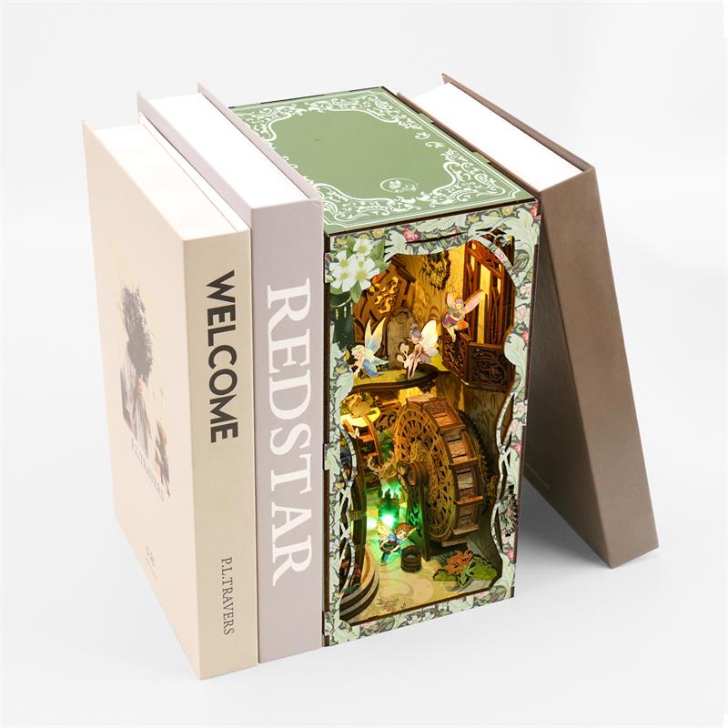 Book Nook Kit with LED - Secret world of the forest Book Nook - 3D Wooden Puzzles Book Nook for Book Shelf Decor - DIY Dollhouse Kit - Excellent for Adults