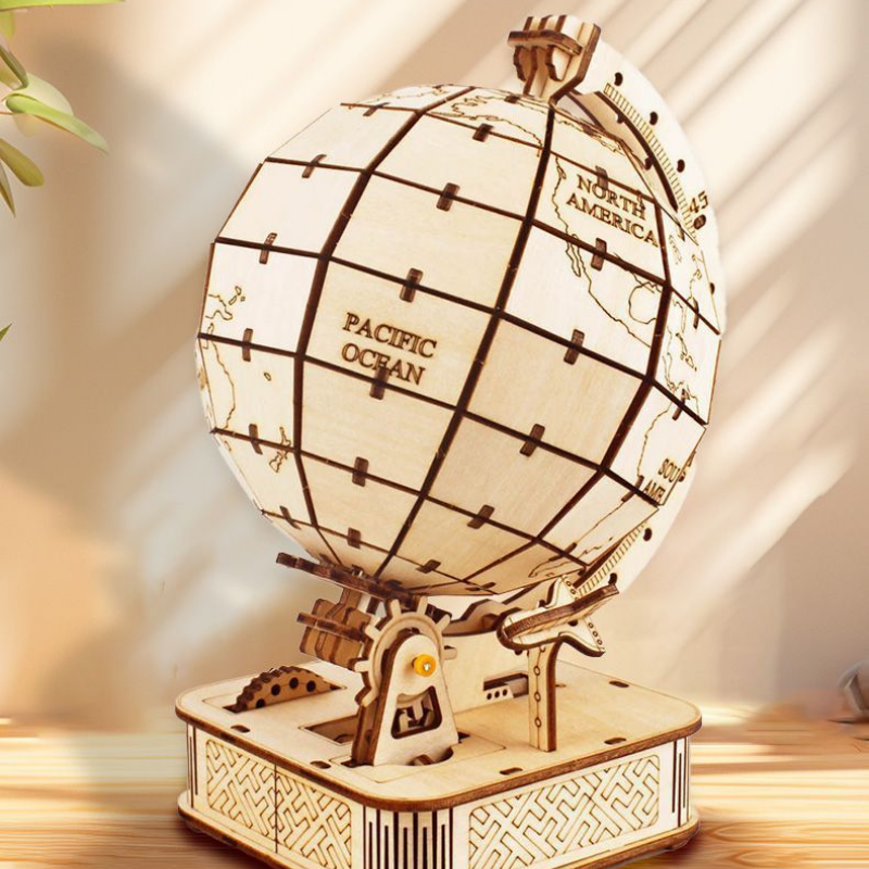 3D wooden puzzle globe mechanically turn