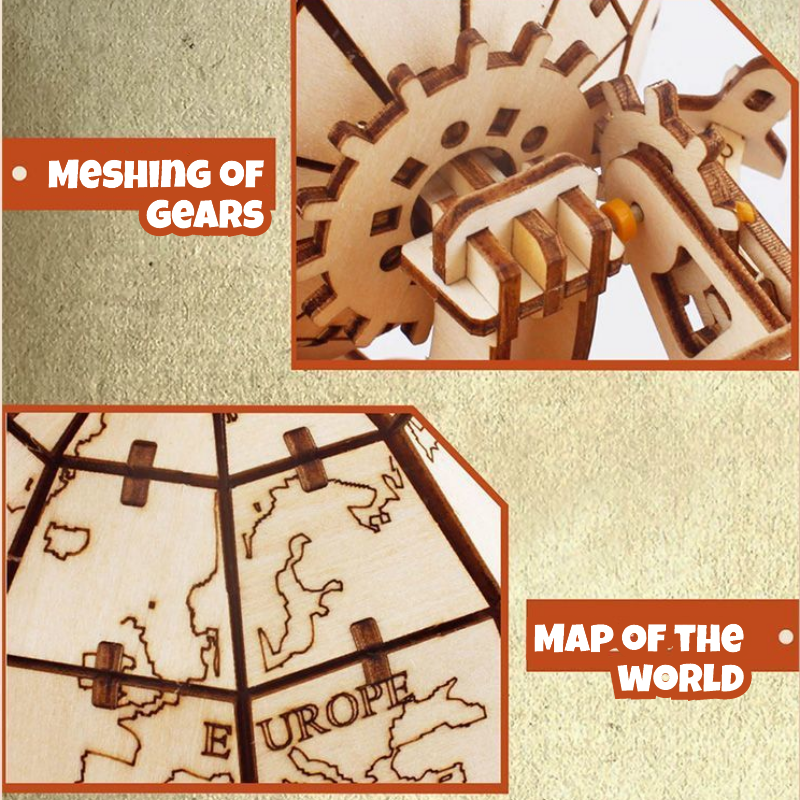 3D wooden puzzle globe mechanically turn