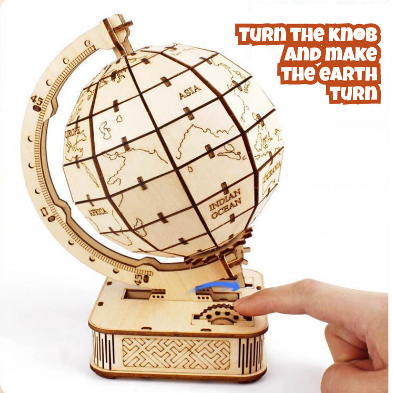 3D wooden puzzle globe mechanically turn