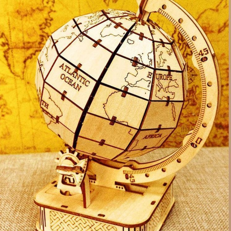 3D wooden puzzle globe mechanically turn