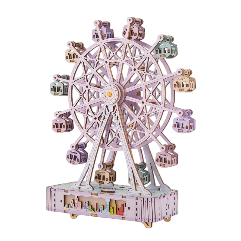 3D Wooden Puzzle for Adults with Music Box LED, coloured Ferris Wheel Model