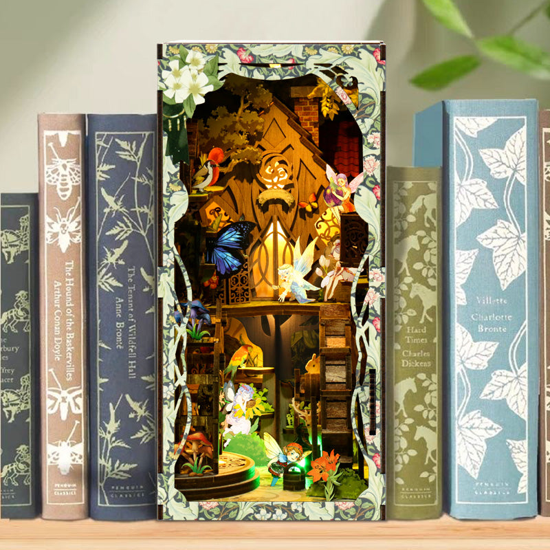 Book Nook Kit with LED - Secret world of the forest Book Nook - 3D Wooden Puzzles Book Nook for Book Shelf Decor - DIY Dollhouse Kit - Excellent for Adults