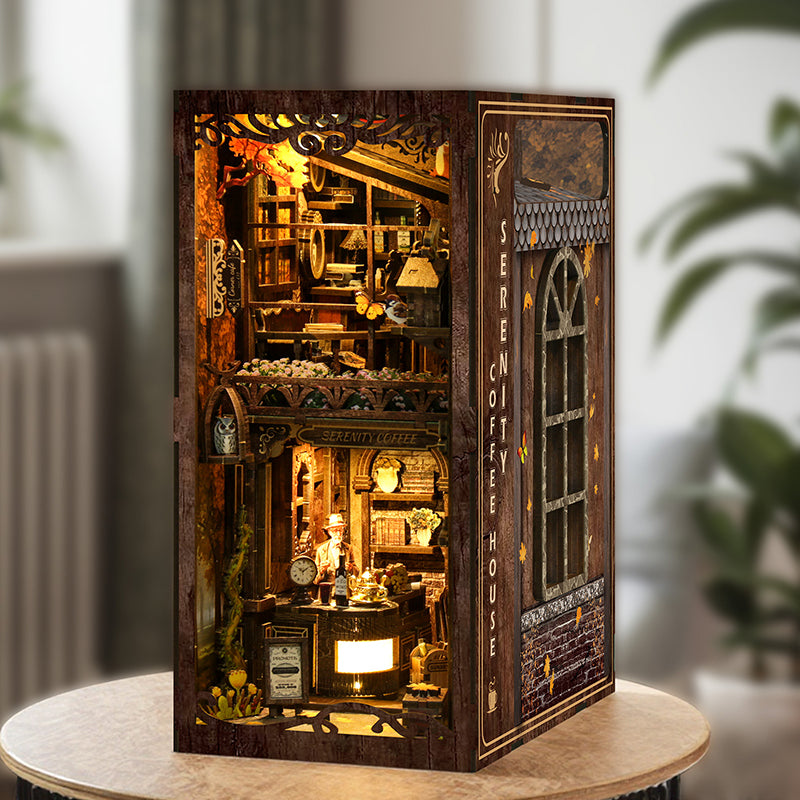 Book Nook Kit Coffee house- DIY Miniature House Dollhouse Kit for Adult and Teens, Booknook Bookshelf Decor Alley Model Build with LED Light, Gifts for Family and Friends BV02-012