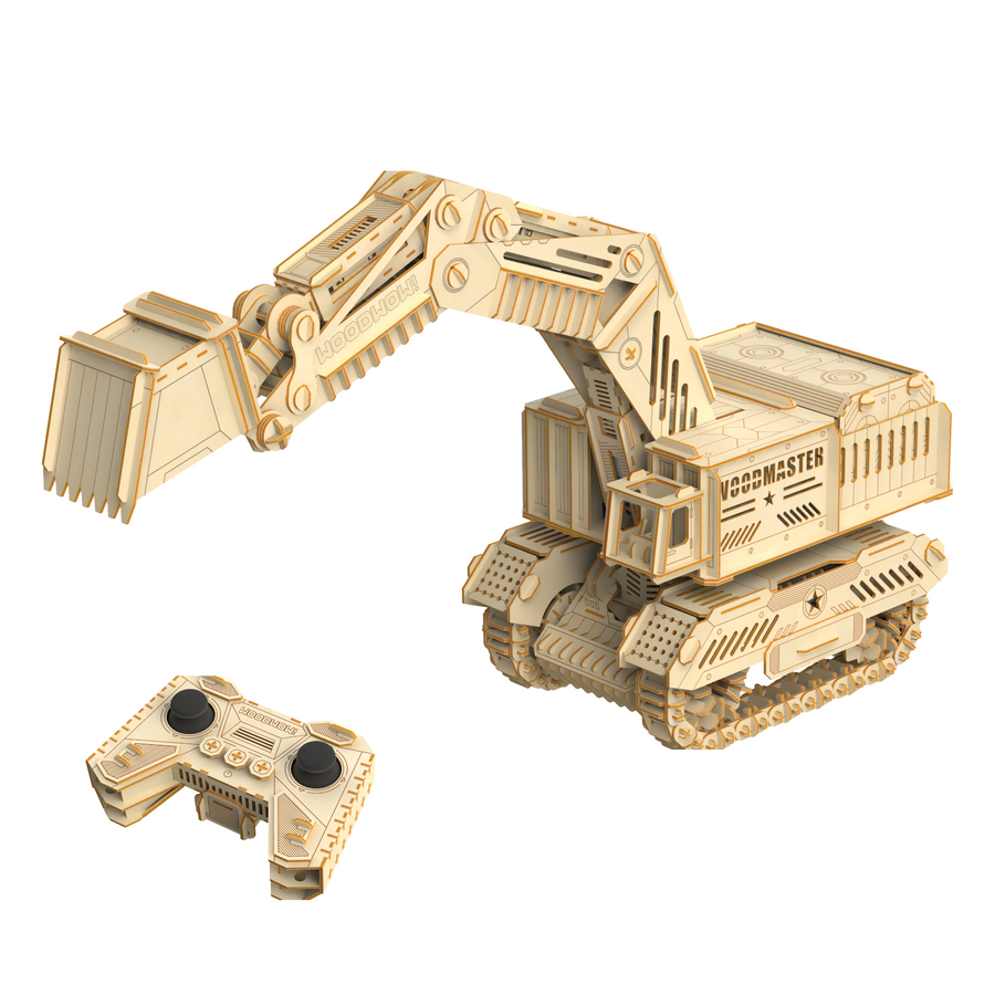 3D wooden puzzle excavator with remote controller Self Building Kit Brain Teaser Game for Adults and Kids