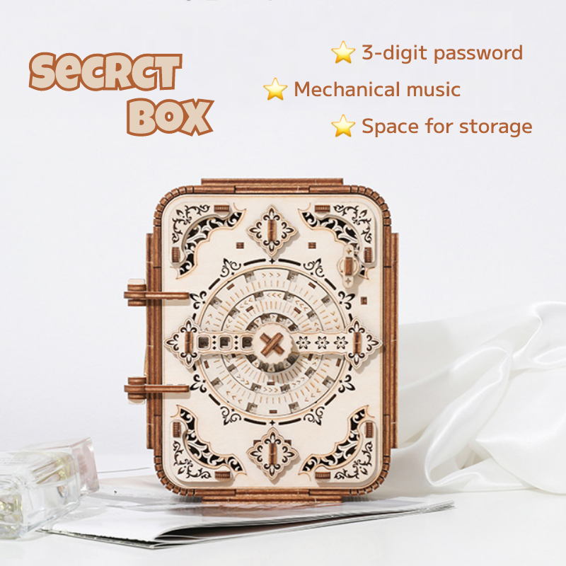 3D Wooden Puzzle Password Treasure Box, DIY Music Box, Brain Teaser Secret Box