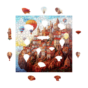 Wooden Puzzle The Castle - Advanced Hot Air Balloon Wooden Jigsaw Puzzles for Adults - Magical Castle Jigsaw Puzzle with Unusual Animal Pieces