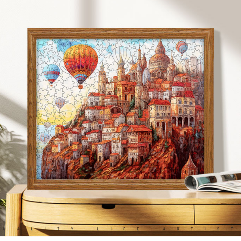 Wooden Puzzle The Castle - Advanced Hot Air Balloon Wooden Jigsaw Puzzles for Adults - Magical Castle Jigsaw Puzzle with Unusual Animal Pieces