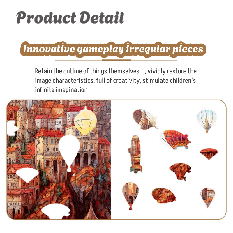 Wooden Puzzle The Castle - Advanced Hot Air Balloon Wooden Jigsaw Puzzles for Adults - Magical Castle Jigsaw Puzzle with Unusual Animal Pieces