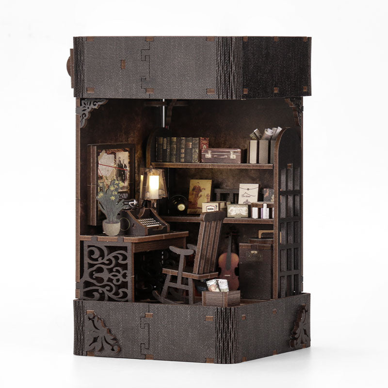 Book Nook Kit for Adults, DIY Miniature Dollhouse Booknook Kit with Led Light, 3D Wooden Bookshelf Puzzle Booknook Insert Decor Crafts for Adults Teen Gifts (Holmes Detective Agency)