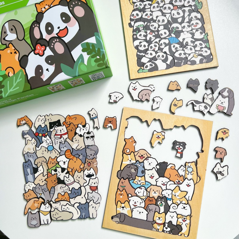 Wooden Puzzles  Cat/ Dog / Panda Puzzle  Wood Puzzles Adult and kids  Wooden Jigsaw Puzzles Unique Shape, Birthday Gifts, Family Games