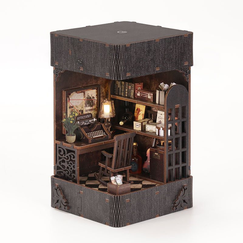 Book Nook Kit for Adults, DIY Miniature Dollhouse Booknook Kit with Led Light, 3D Wooden Bookshelf Puzzle Booknook Insert Decor Crafts for Adults Teen Gifts (Holmes Detective Agency)