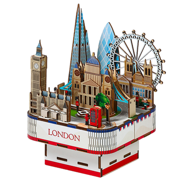 3D Wooden Puzzles for Adults, DIY Rotating Music Box, Creative Wood Model Kits, London Music Box, Rotating London Eye, Big Ben, Tower Bridge, Gifts for Boys & Girls