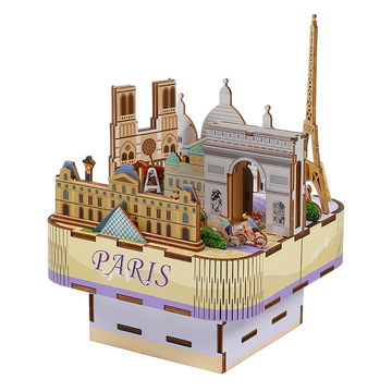 3D Wooden Puzzles for Adults, DIY Rotating Music Box, Creative Wood Model Kits, Paris Music Box, The Eiffel Tower, the Louvre, the Paris Opera,Gifts for Boys & Girls