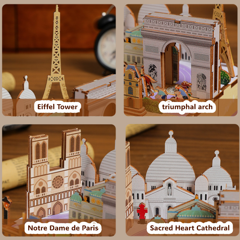 3D Wooden Puzzles for Adults, DIY Rotating Music Box, Creative Wood Model Kits, Paris Music Box, The Eiffel Tower, the Louvre, the Paris Opera,Gifts for Boys & Girls