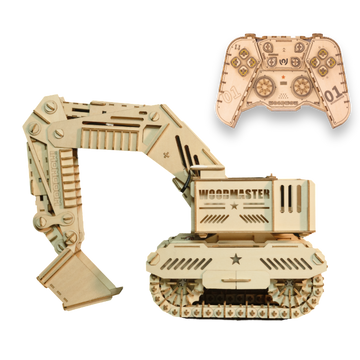 3D wooden puzzle excavator with remote controller Self Building Kit Brain Teaser Game for Adults and Kids