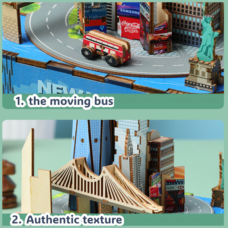 3D Wooden Puzzles for Adults, DIY Rotating Music Box, Creative Wood Model Kits, New York Music Box, Times Square, the Empire State Building, Gifts for Boys & Girls