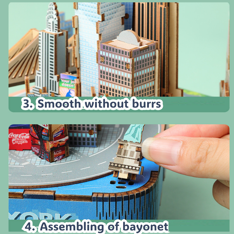 3D Wooden Puzzles for Adults, DIY Rotating Music Box, Creative Wood Model Kits, New York Music Box, Times Square, the Empire State Building, Gifts for Boys & Girls