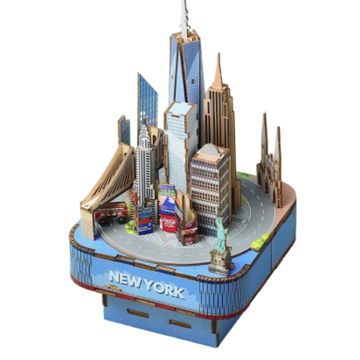 3D Wooden Puzzles for Adults, DIY Rotating Music Box, Creative Wood Model Kits, New York Music Box, Times Square, the Empire State Building, Gifts for Boys & Girls