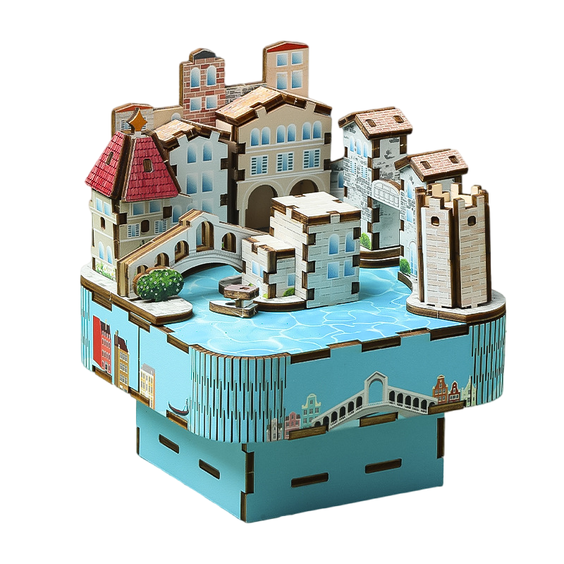 3D Wooden Puzzles for Adults, DIY Rotating Venice Music Box, Creative Wood Model Kits,  Music Box, Rotating London Eye, Big Ben, Tower Bridge, Gifts for Boys & Girls