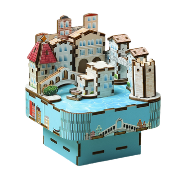 3D Wooden Puzzles for Adults, DIY Rotating Venice Music Box, Creative Wood Model Kits,  Music Box, Rotating London Eye, Big Ben, Tower Bridge, Gifts for Boys & Girls