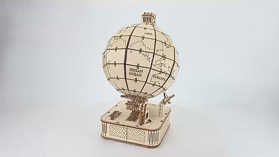 3D wooden puzzle globe mechanically turn